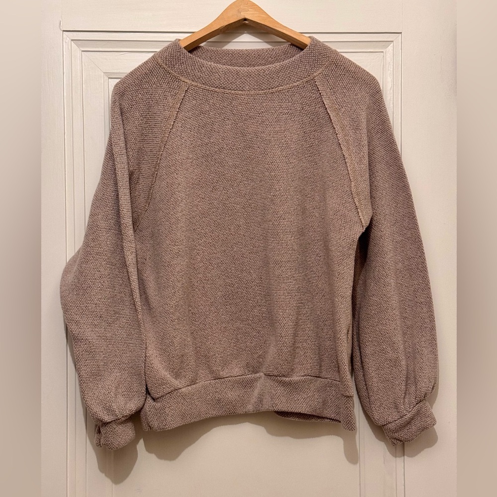 Lush Taupe Textured Knit Balloon Sleeve Pullover Sweater – Size M